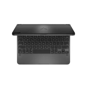 Funda de teclado de aluminio Brydge Pro para iPad Pro con distribución nórdica y teclas retroiluminadas, en gris oscuro.