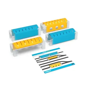 Intelino Station & Tunnel Kit avec inserts de gare jaunes et pièces de tunnel bleues pour un jeu ferroviaire modulaire
