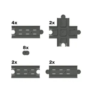 Intelino Short Track Pack con cruces de vía, tramos cortos de vía y conectores en forma de hueso de perro para construir circuitos