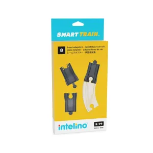 Emballage des adaptateurs pour rails en bois Intelino présentant 8 adaptateurs pour connecter Smart Train aux rails en bois