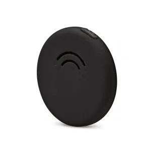 Localizador adhesivo negro Orbit para llaves y bolsos, presentado como un localizador Bluetooth ovalado y compacto.