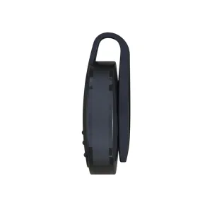 Alarma personal Orbit Protect con compartición de GPS, mostrada en vista lateral en negro, con marco en forma de lazo y botones laterales.