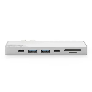 ALOGIC Ultra USB-C Dock NANO Gen 2 base plateada con HDMI, USB-A, USB-C y ranuras para tarjetas de memoria