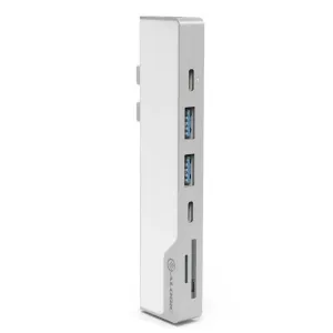 Base ALOGIC Ultra USB-C con ranuras para USB-A, USB-C y tarjetas de memoria, concentrador de sobremesa compacto plateado