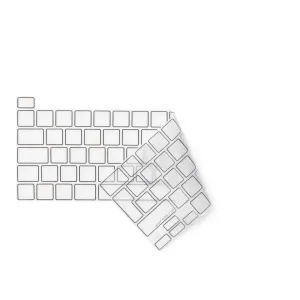 Protection de clavier Philbert en silicone transparent pour MacBook Pro 13″ et 16″, présentée sous forme de deux protections transparentes