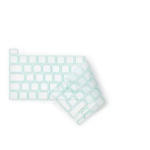 Protection de clavier en silicone transparent Philbert pour MacBook Pro 13″/16″, présentée sous forme de deux feuilles superposées