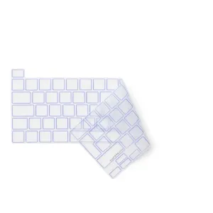 Protection de clavier Philbert en silicone transparent pour MacBook Pro 13/16, présentée sous forme de deux protections superposées
