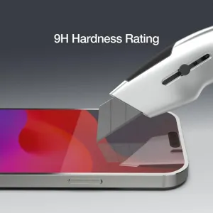 Just Mobile Xkin skjermbeskytter for iPhone 15 Pro Max med hardhetsgrad på 9H og gjennomsiktig beskyttelseslag