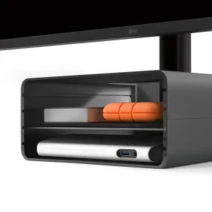 Twelve South HiRise Pro iMac-ställ med öppet förvaringsfack och två invändiga hyllor