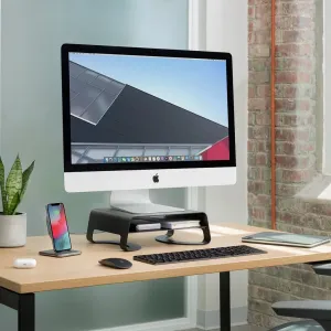 Twelve South Curve Elevation svart bildskärmsstativ höjer en iMac och ger extra förvaringsutrymme undertill