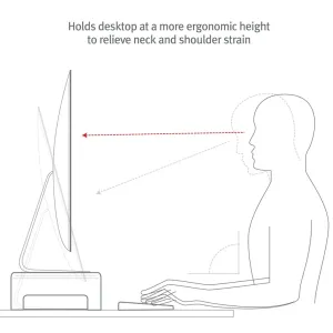 Twelve South Curve Riser höjer en datorskärm på ett skrivbord till en mer ergonomisk visningshöjd.