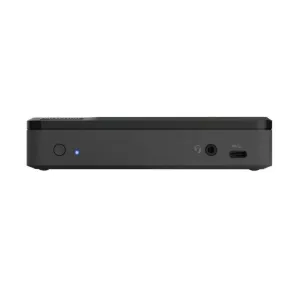 Vue de face de la station d’accueil ALOGIC Universal Twin HD PRO noire avec port USB-C, prise audio et voyant lumineux