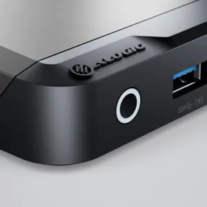 Dock universal ALOGIC PRIME MX3 en negro, con logotipo y puerto USB frontal para conectar pantallas y accesorios