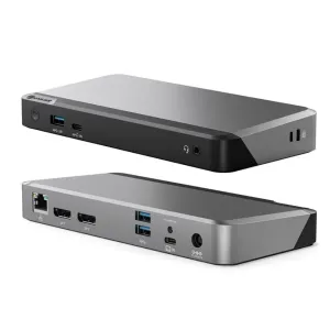 Station d’accueil universelle ALOGIC PRIME MX2 en gris sidéral avec des ports USB-C, USB-A, DisplayPort, Ethernet et audio