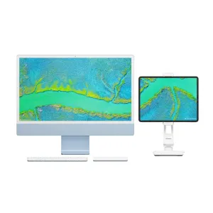 Twelve South HoverBar Duo Snap vitt flexibelt iPad-stativ som håller en surfplatta bredvid en allt-i-ett-dator