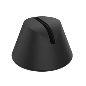 Soporte para móvil iRing Dock negro con base redondeada y ranura superior, diseñado para sujetar tu teléfono en un ángulo ajustable.