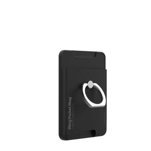 Support magnétique iRing Pocket Mag pour téléphone avec porte-cartes et anneau support argenté, noir mat