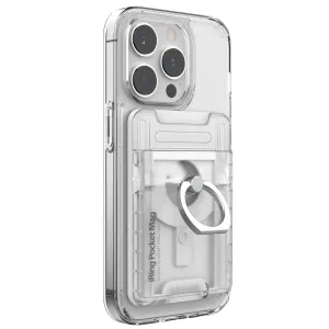 Coque de téléphone transparente iRing Pocket Mag avec porte-cartes magnétique et support anneau argenté