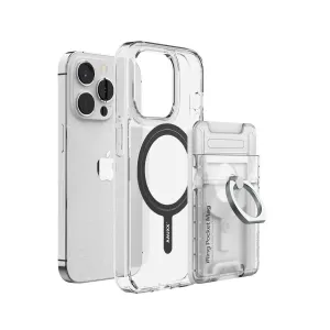 Accessoire pour téléphone iRing Pocket Mag transparent compatible MagSafe avec anneau de support et coque transparente