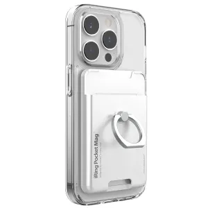 iRing Pocket Mag soporte magnético para tarjetas y soporte de anillo, acoplado a una funda transparente para smartphone