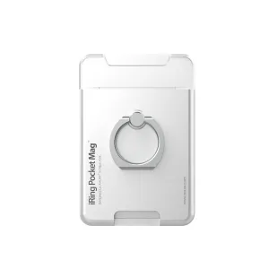 iRing Pocket Mag soporte magnético para teléfono con tarjetero y soporte en blanco perla, vista frontal