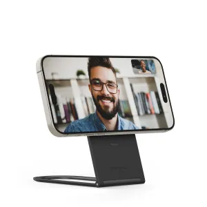 Twelve South Curve Nano-telefonställ som håller en smartphone i liggande läge för videosamtal