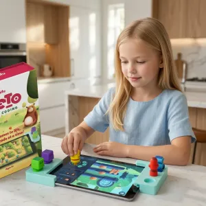Play Shifu Tacto Coding Tablet-Spielset mit bunten Spielfiguren, von einem Kind benutzt