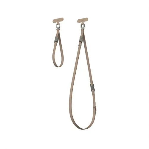Correa 2 en 1 para muñeca y cuerpo Moshi, en beige, con longitud ajustable y clips plateados de liberación rápida