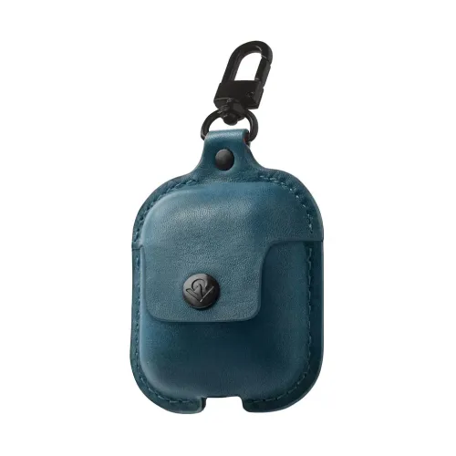 Funda de cuero azul AirSnap de Twelve South para AirPods, con clip giratorio, cierre a presión y abertura inferior para la carga
