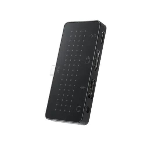 Hub USB-C mini StayGo de Twelve South en negro, con conector USB-C visible y puertos laterales