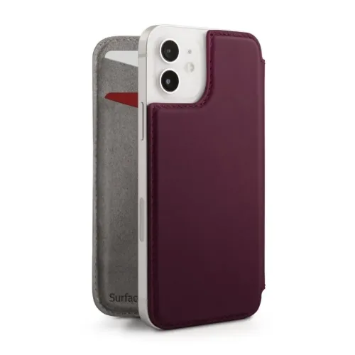 Funda cartera de cuero Twelve South SurfacePad para iPhone 12 Mini en ciruela, con ranura para tarjeta y recorte para la cámara