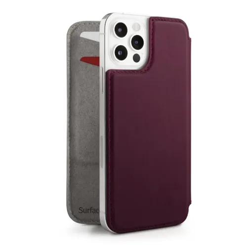 funda tipo folio de piel SurfacePad de Twelve South para iPhone 12 Pro Max, con ranura para tarjetas y cartera MagSafe