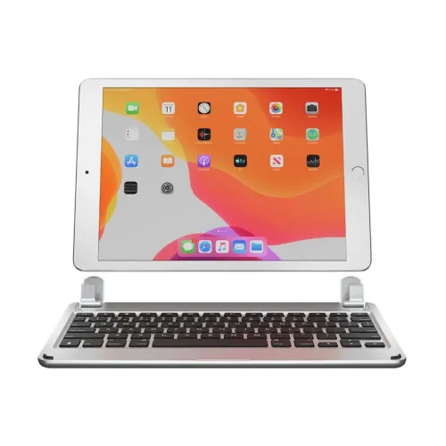 Funda de teclado Bluetooth de aluminio Brydge para iPad de 10,2 pulgadas, plata, con bisagras ajustables y teclas nórdicas retroiluminadas