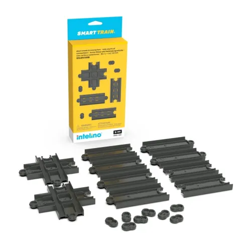Intelino Short Track Pack con piezas de vía negras, cruces y conectores en envase para venta al público