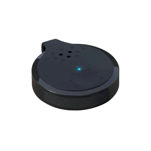Alarma personal Orbit Protect con compartición de ubicación por GPS, dispositivo portátil redondo negro con luz indicadora azul