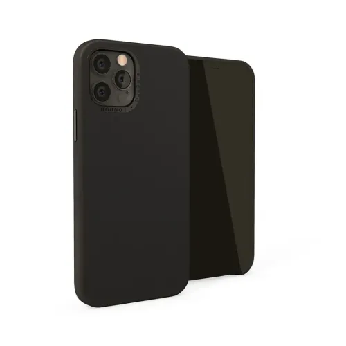 Pipetto juodas odinis iPhone 12 Mini dėklas su paaukštinta kameros išpjova ir plonu šoniniu profiliu