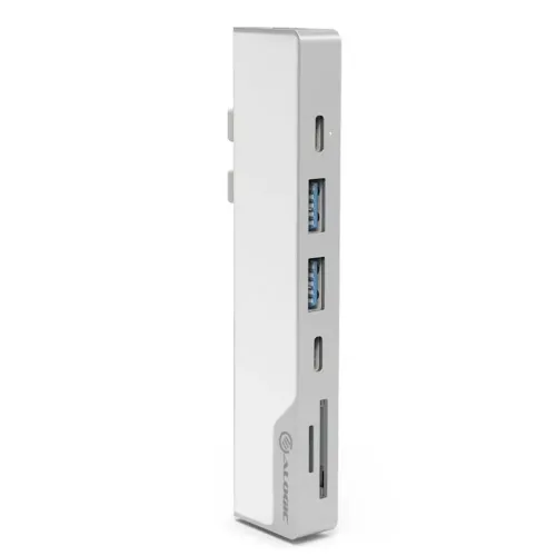 Station d’accueil ALOGIC Ultra USB-C avec USB-A, USB-C et emplacements pour cartes mémoire, hub de bureau compact argenté
