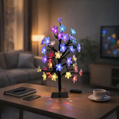 Lite Bulb Moments älykäs kirsikankukkapuuvalaisin värikkäillä kukanmuotoisilla LED-valoilla olohuoneen pöydällä