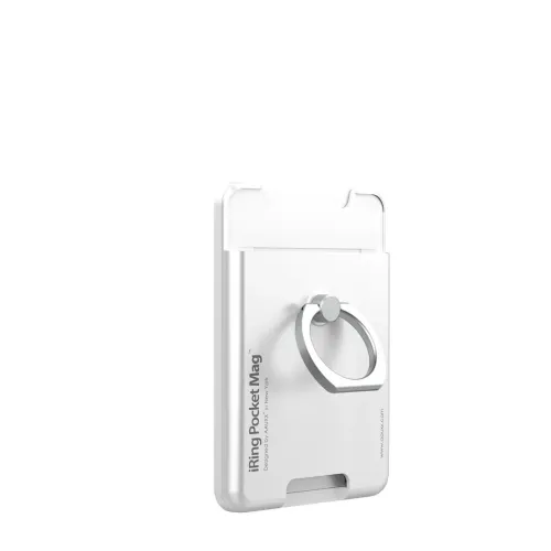 Soporte magnético para teléfono iRing Pocket Mag con soporte de anillo y tarjetero en Blanco perla