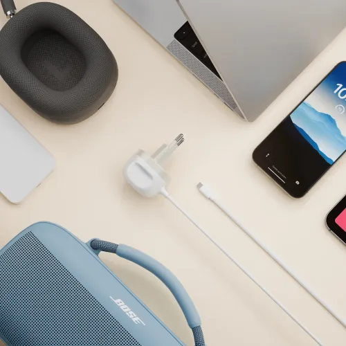 Twelve South powerCord 3 m USB-C charger with white braided cable and compact EU wall plug